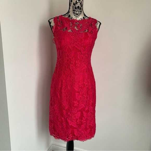 Adrianna Papell Vibrant Pink Lace Dress - Picture 2 of 12